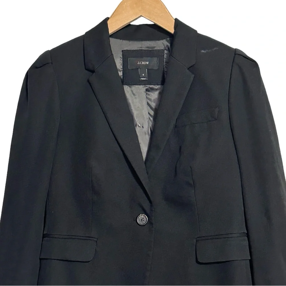 J Crew Black All Season Cotton Bi-Stretch  One Button Closure Blazer Jacket - Picture 6 of 13